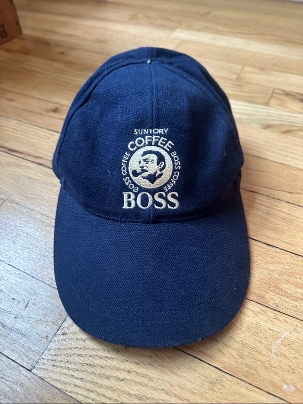 Vintage 1998 Suntory BOSS Coffee Embroidered Navy Baseball Cap
